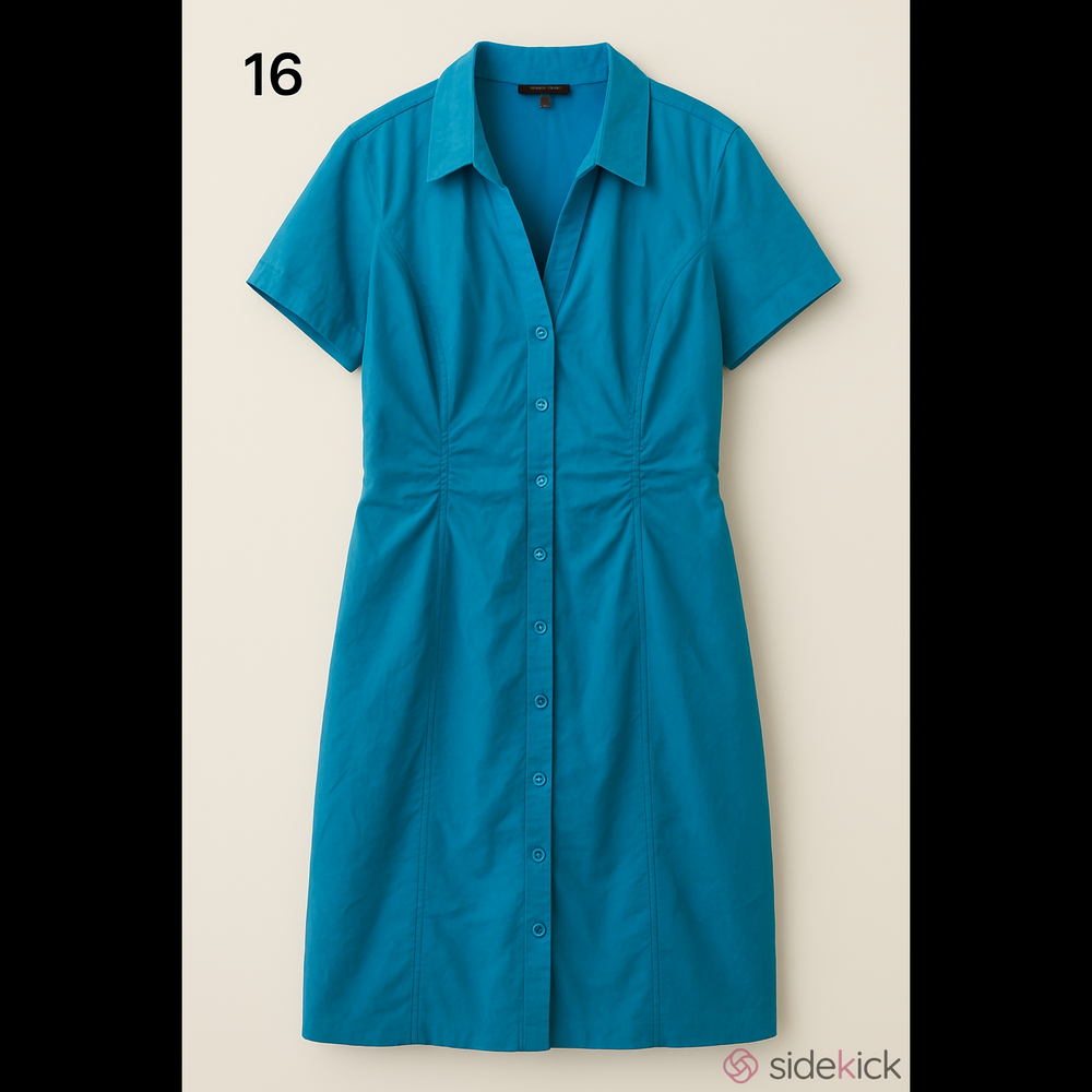 Shirt Dress Turquoise Button Front Short Sleeve Extra Large